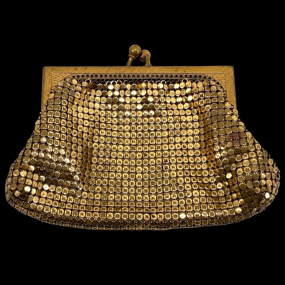 Whiting Davis Vintage Gold Mesh Coin Purse Kiss Clasp Evening Bag Art Deco(B)